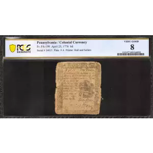6d April 25, 1776  COLONIAL CURRENCY PA-199