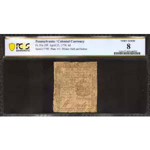 6d April 25, 1776  COLONIAL CURRENCY PA-199