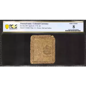 6d April 25, 1776  COLONIAL CURRENCY PA-199