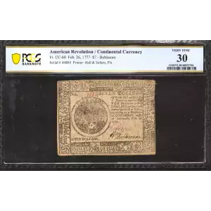 $7 February 26, 1777  CONTINENTAL CURRENCY CC-60