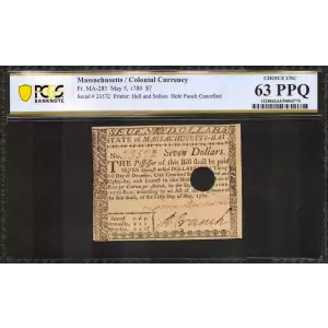 $7 May 5, 1780  COLONIAL CURRENCY MA-283