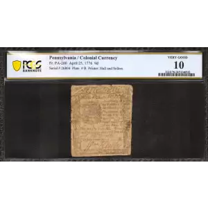 9d April 25, 1776  COLONIAL CURRENCY PA-200