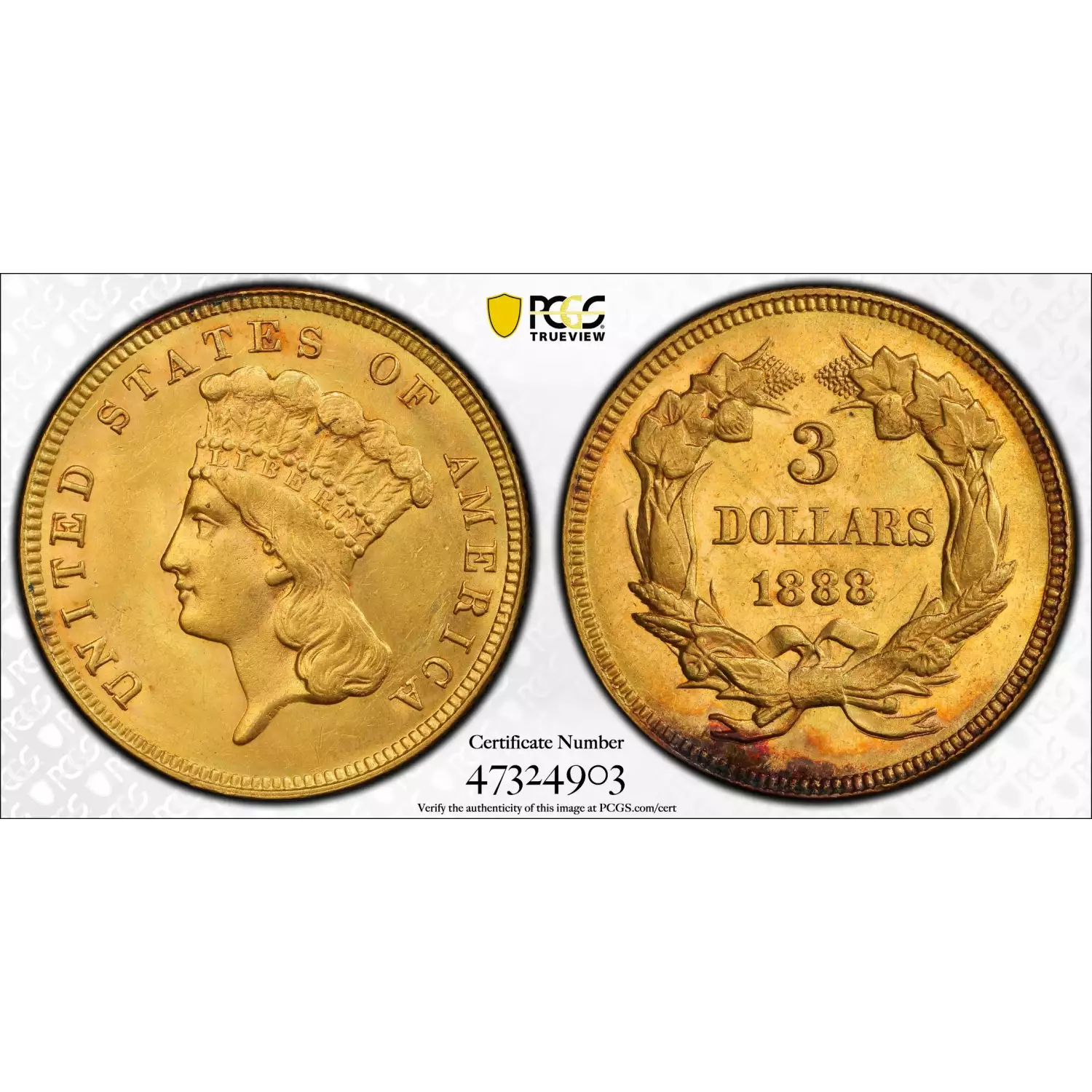 Gold Three Dollars $3 Indian Princess Head