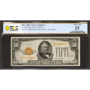 $50 1928 gold seal. Small Size Gold Certificates 2404