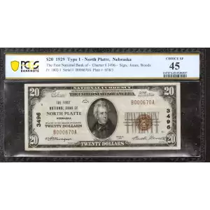 $20 1929 small brown seal. Small National Bank Notes 1802-1