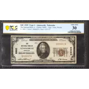 $20 1929 small brown seal. Small National Bank Notes 1802-1 (2)