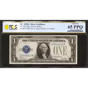 $1 1928-A blue seal. Small Silver Certificates 1601