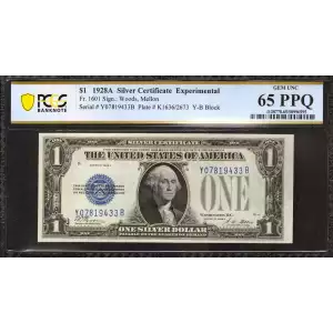 $1 1928-A blue seal. Small Silver Certificates 1601