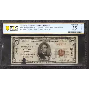 $5 1929 Small brown seal Small National Bank Notes 1800-1