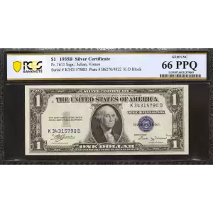 $1 1935-B blue seal. Small Silver Certificates 1611