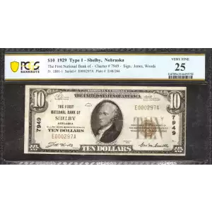 $10 1929 small brown seal. Small National Bank Notes 1801-1