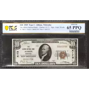 $10 1929 small brown seal. Small National Bank Notes 1801-1