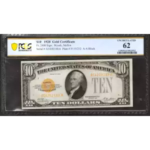 $10 1928 Gold Seal Small Size Gold Certificates 2400