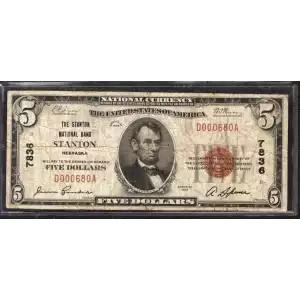 1929 $5 NATIONAL BANKNOTE CURRENCY NEBRASKA