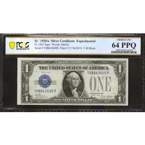 $1 1928-A blue seal. Small Silver Certificates 1601