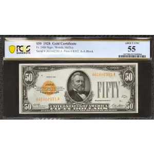 $50 1928 gold seal. Small Size Gold Certificates 2404