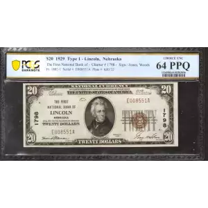 $20 1929 small brown seal. Small National Bank Notes 1802-1