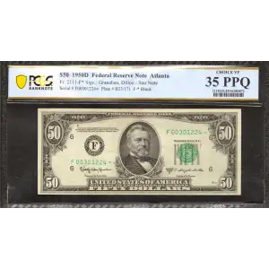 $50 1950-D. blue-Green seal. Small Size $50 Federal Reserve Notes 2111-F*