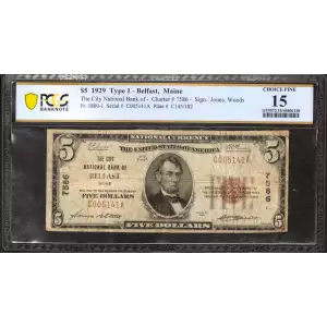 $5 1929 Small brown seal Small National Bank Notes 1800-1
